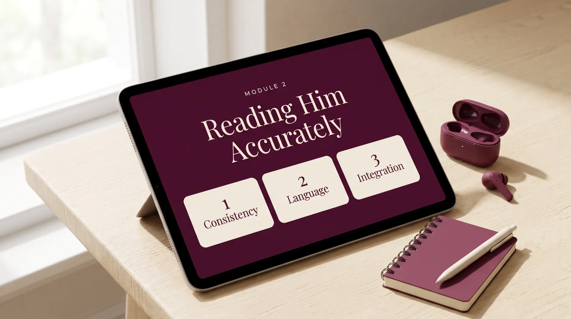 Tablet displaying a course module slide